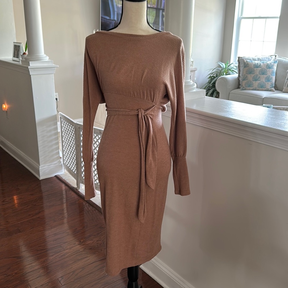 Blue blush sweater dress with tie